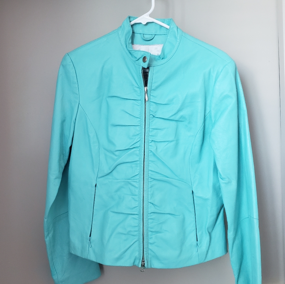 Y2K Leather Turquoise Jacket